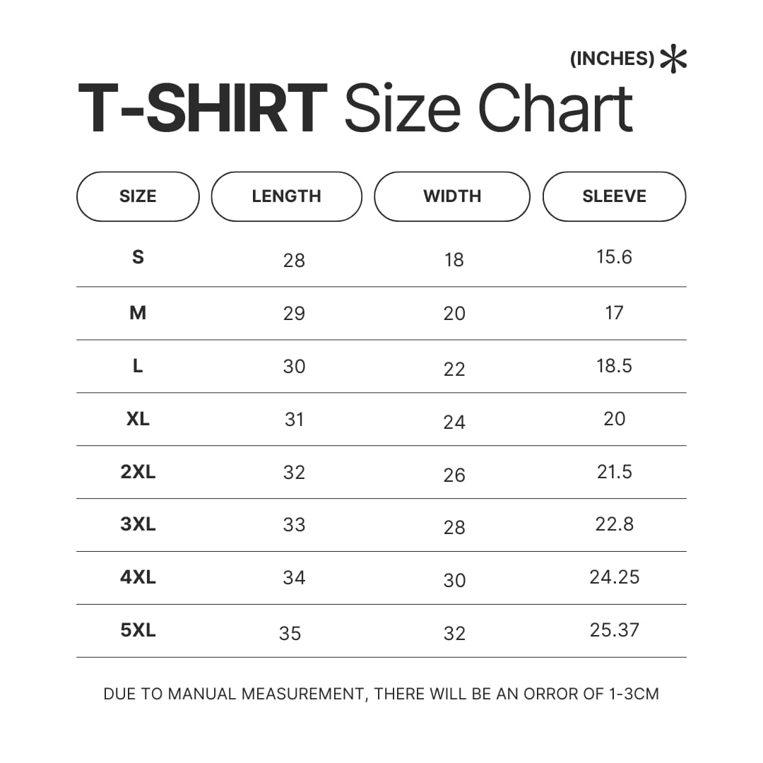 T shirt Size Chart - Scott Pilgrim Store