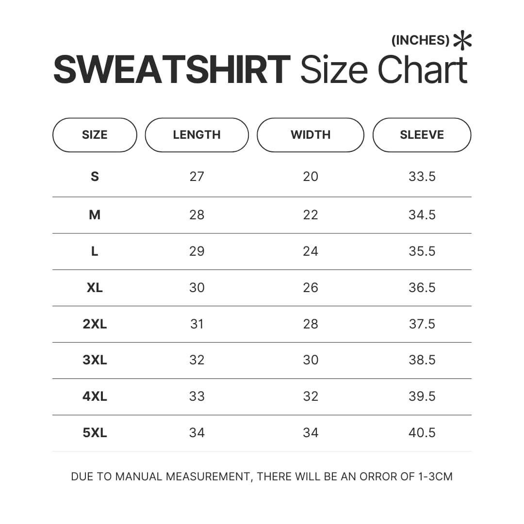 Sweatshirt Size Chart - Scott Pilgrim Store